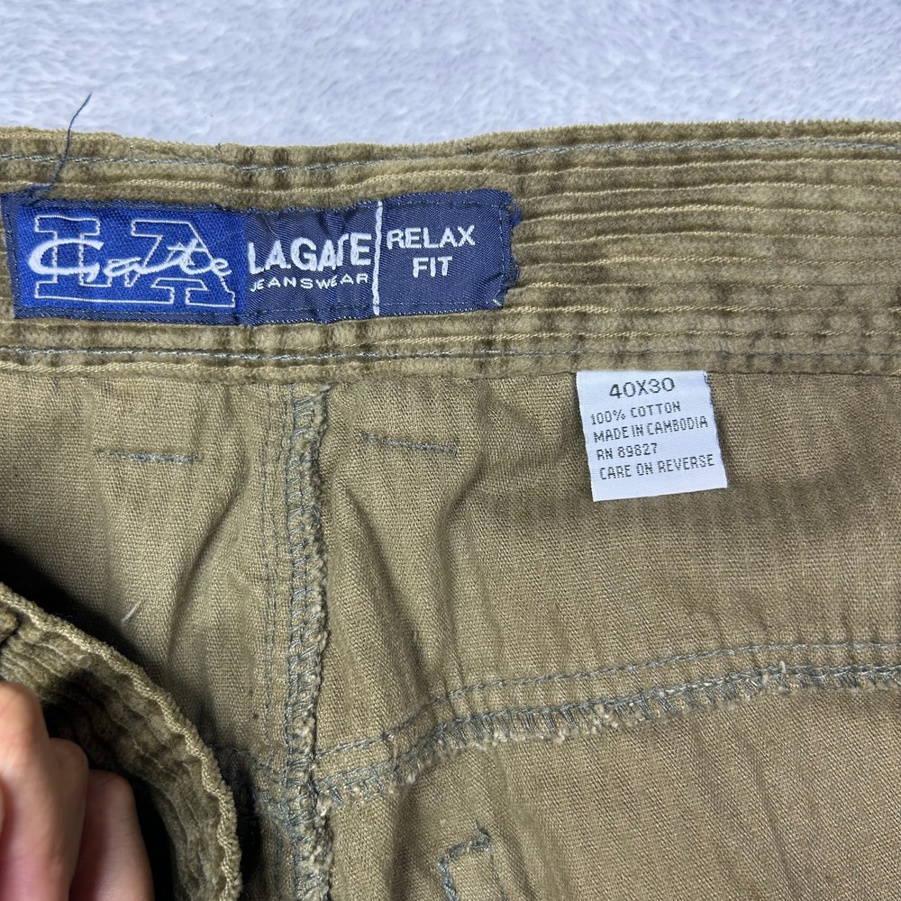 Vintage LA Gate Corduroy Pants Men's Olive Green Relaxed Fit Skater Y2K - 37X30 - Picture 9 of 11